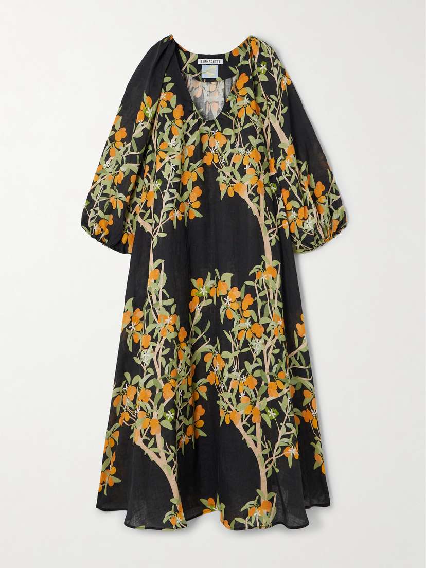BERNADETTE Georgette Printed Linen Midi Dress