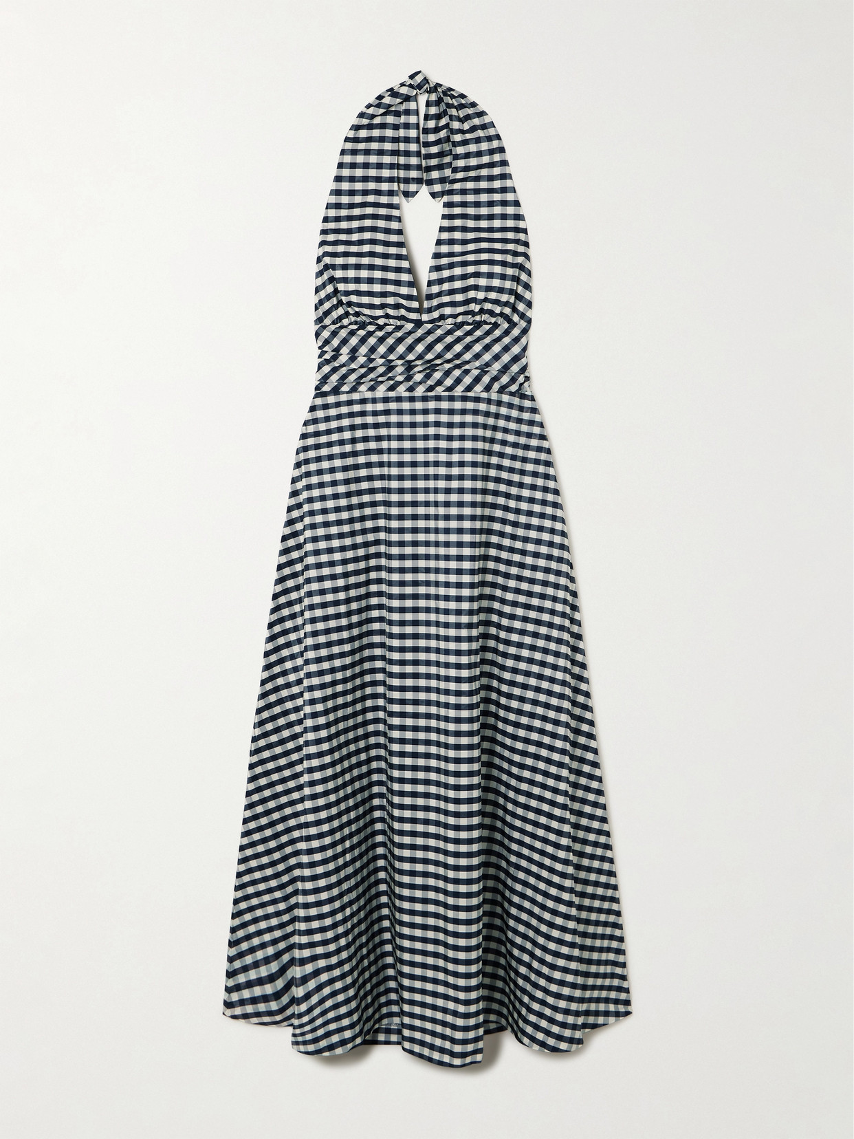 BERNADETTE - Marilyn Checked Crepe Halterneck Maxi Dess - Blue