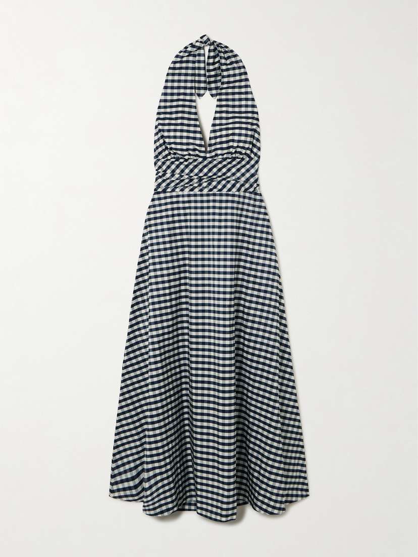 BERNADETTE Marilyn Checked Crepe Halterneck Maxi Dess