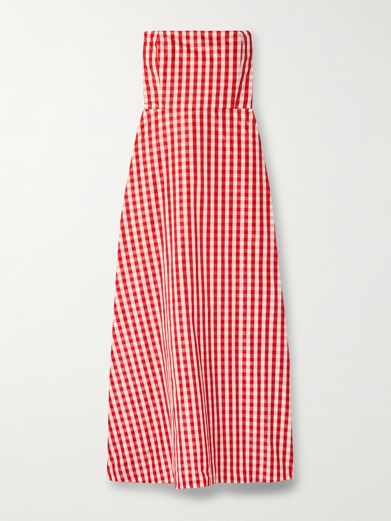 BERNADETTE - Odette Strapless Gingham Taffeta Midi Dress - Red