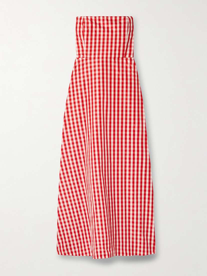 BERNADETTE Odette Strapless Gingham Taffeta Midi Dress