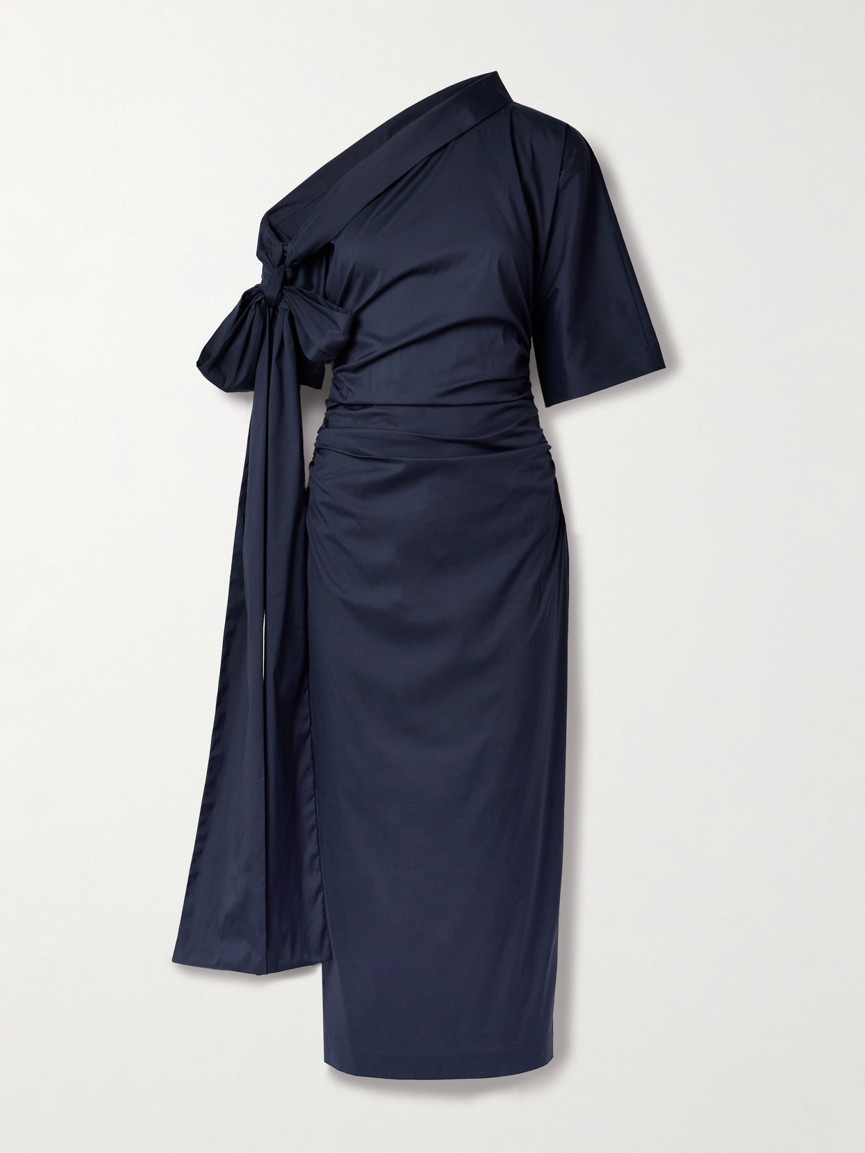 Shop Bernadette Bowie Tie-detailed One-shoulder Organic Cotton-blend Poplin Maxi Dress In Blue