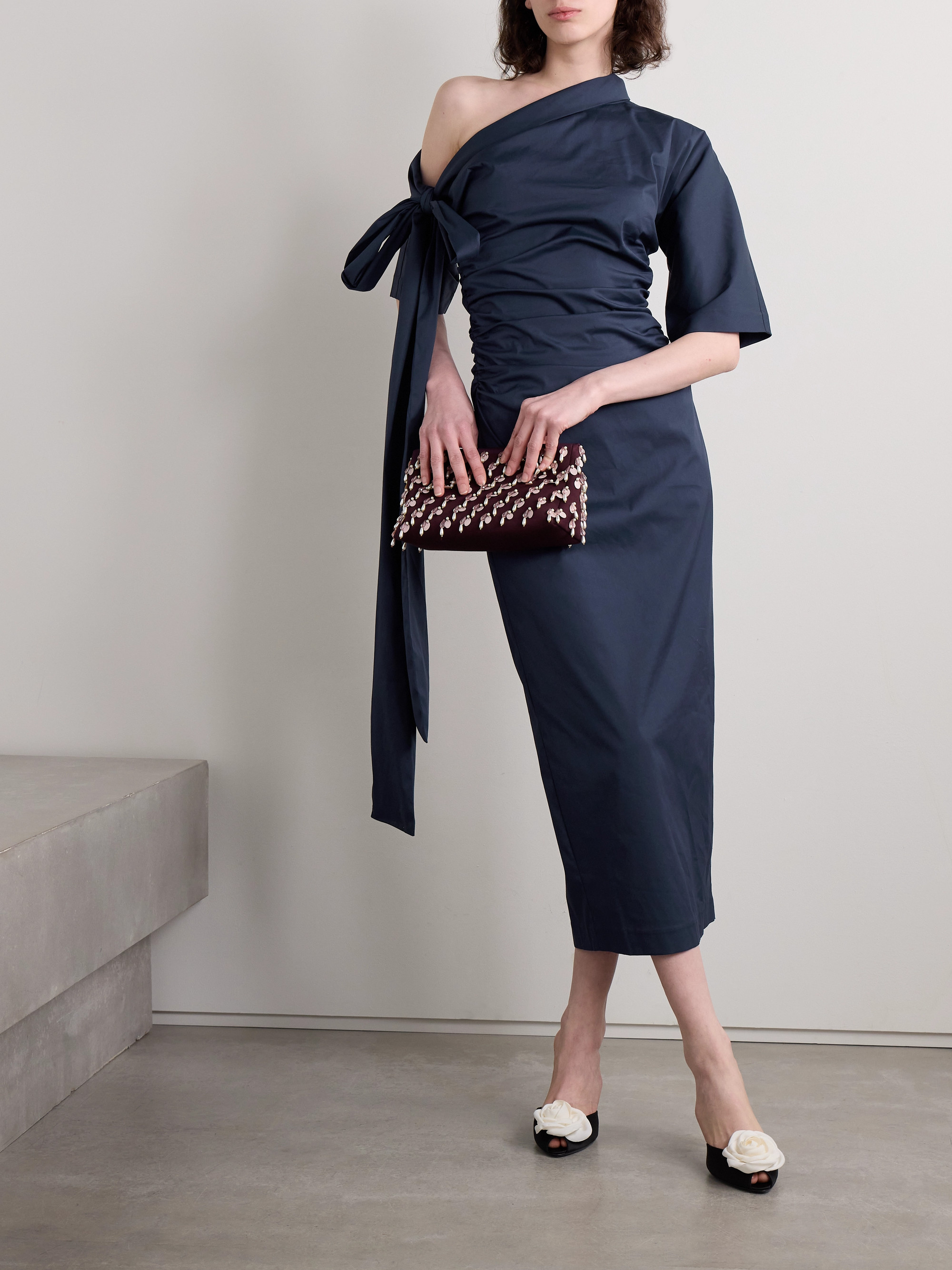 Bernadette - Bowie tie-detailed one-shoulder organic cotton-blend poplin maxi  dress | Plush