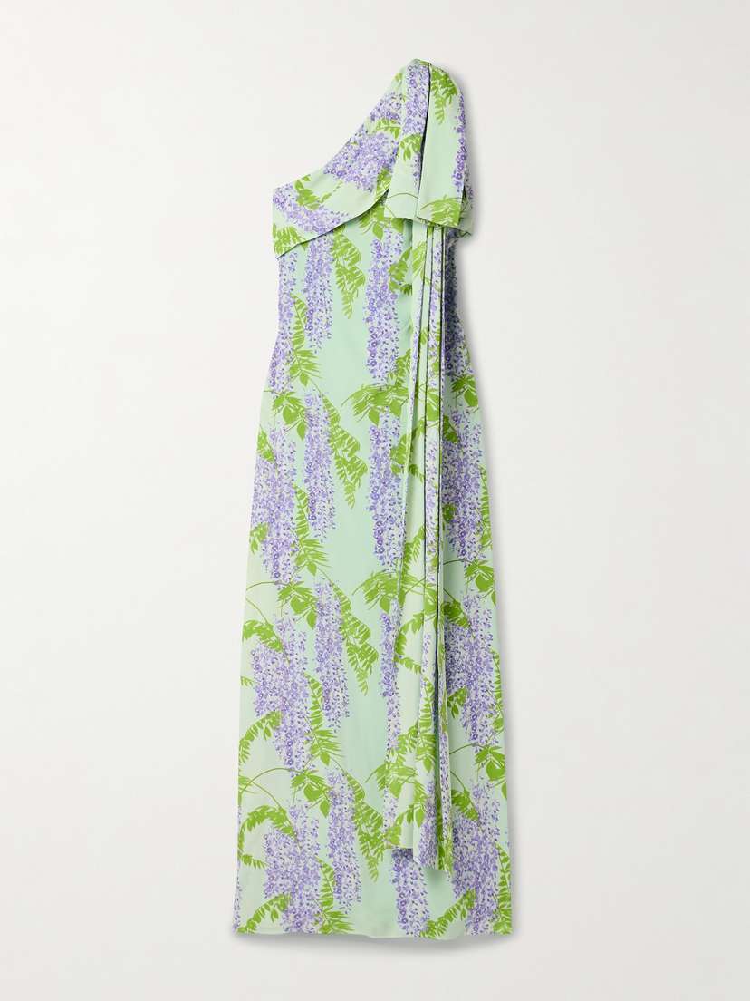 BERNADETTE Gala One-shoulder Draped Floral-print Crepe Maxi Dress