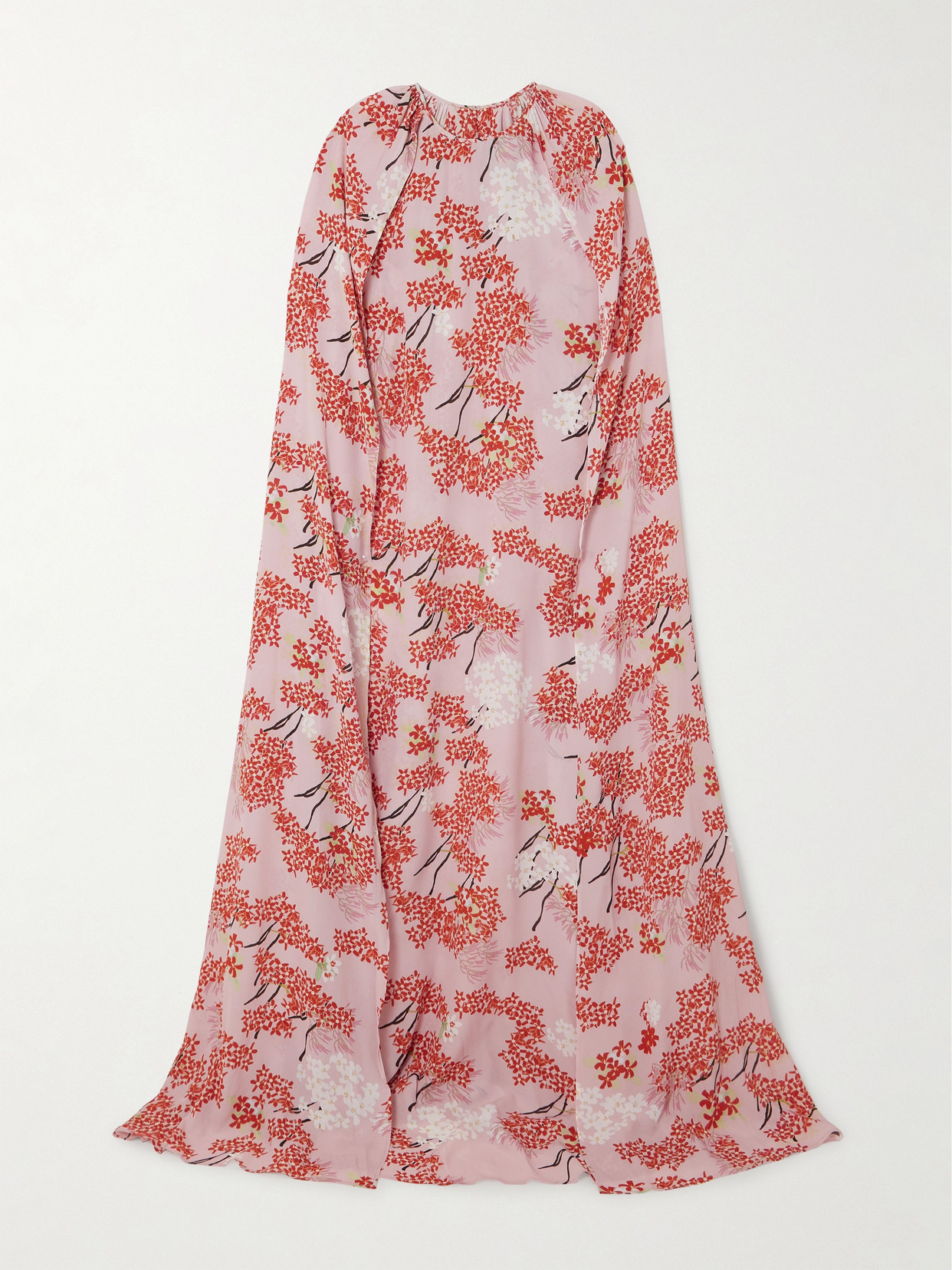 BERNADETTE - Minnie Cape-effect Floral-print Crepe De Chine Gown - Red