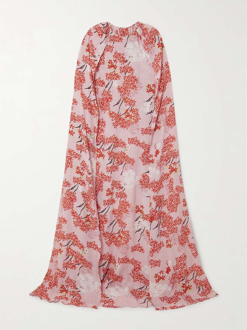 BERNADETTE Minnie Cape-effect Floral-print Crepe De Chine Gown