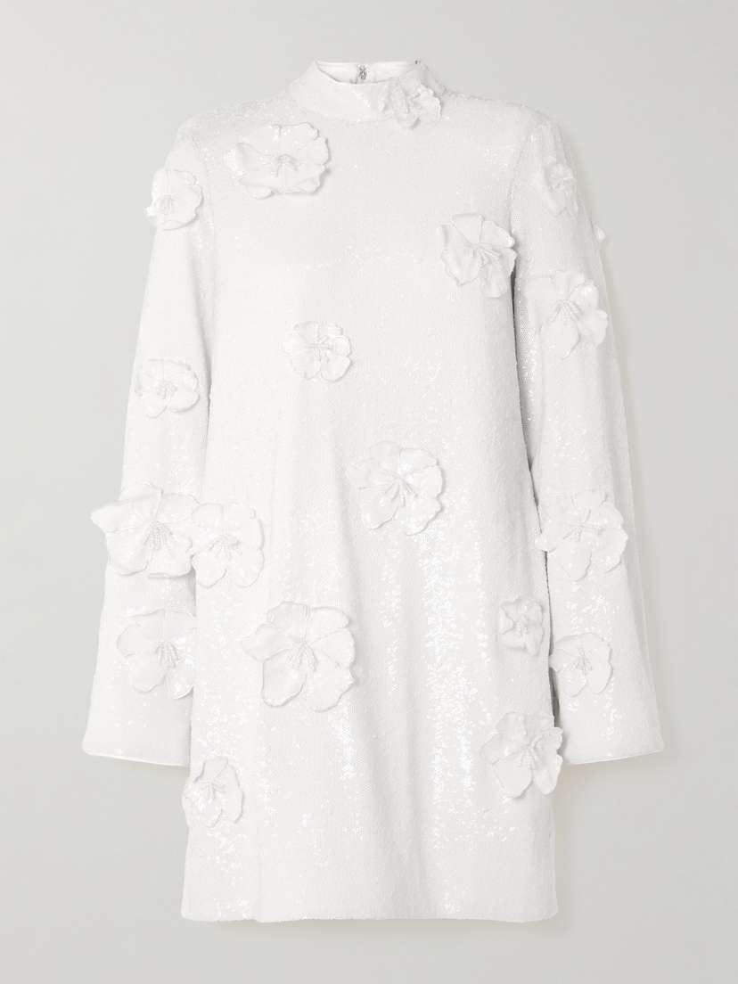 Rotate Birger Christensen Appliquéd Sequined Recycled Woven Mini Dress