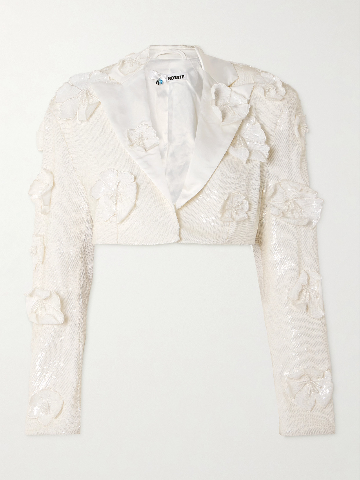 Rotate Birger Christensen Cropped Appliquéd Sequined Recycled-crepe Blazer In Ivory