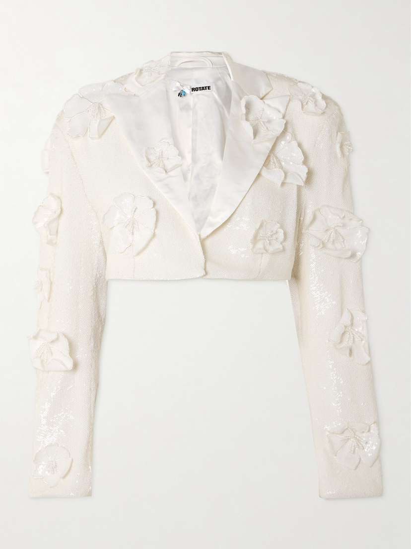 Rotate Birger Christensen Cropped Appliquéd Sequined Recycled-crepe Blazer
