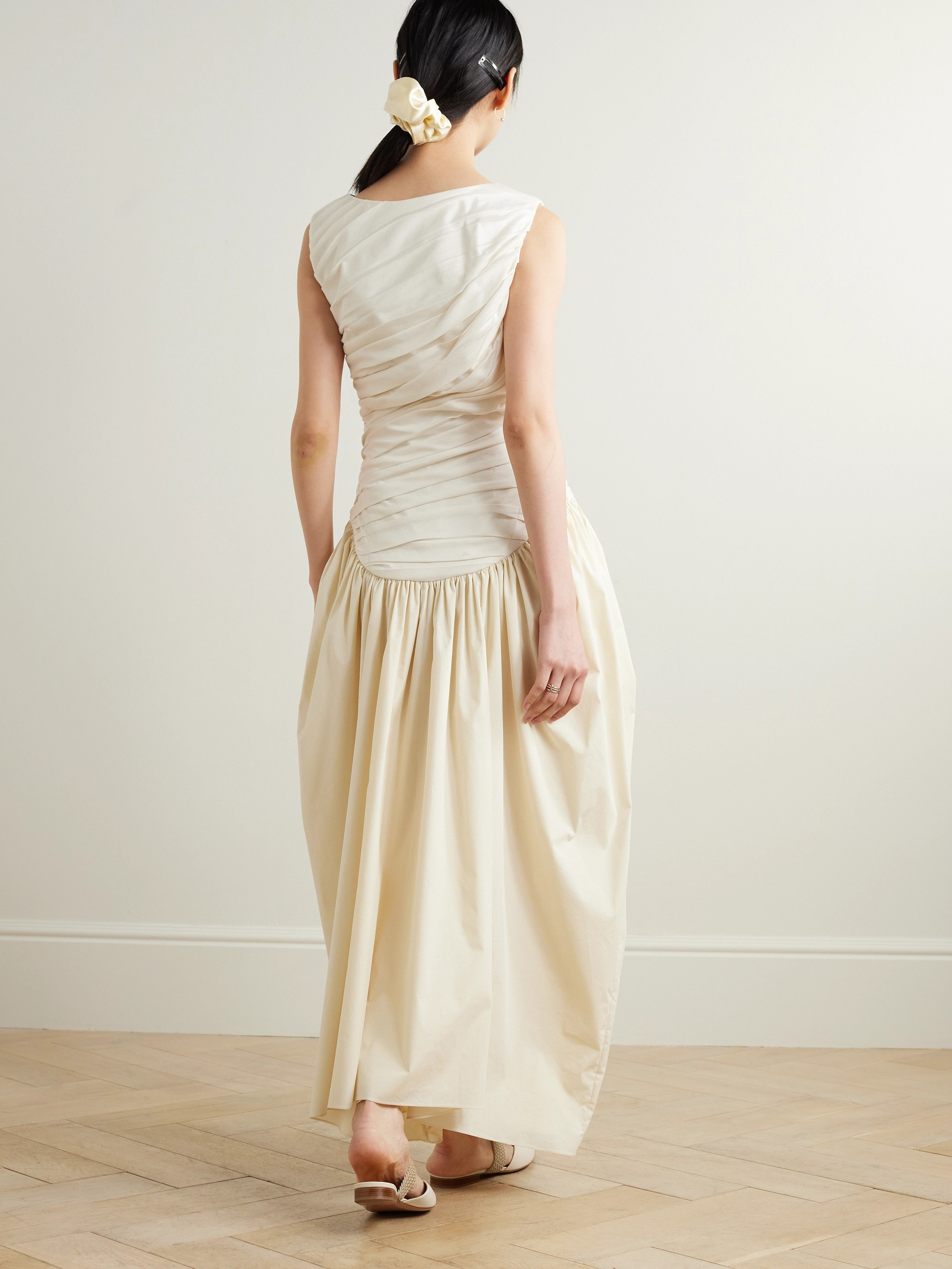 Abadia Ora gathered TENCEL™ Lyocell and cotton-blend poplin and jersey midi dress