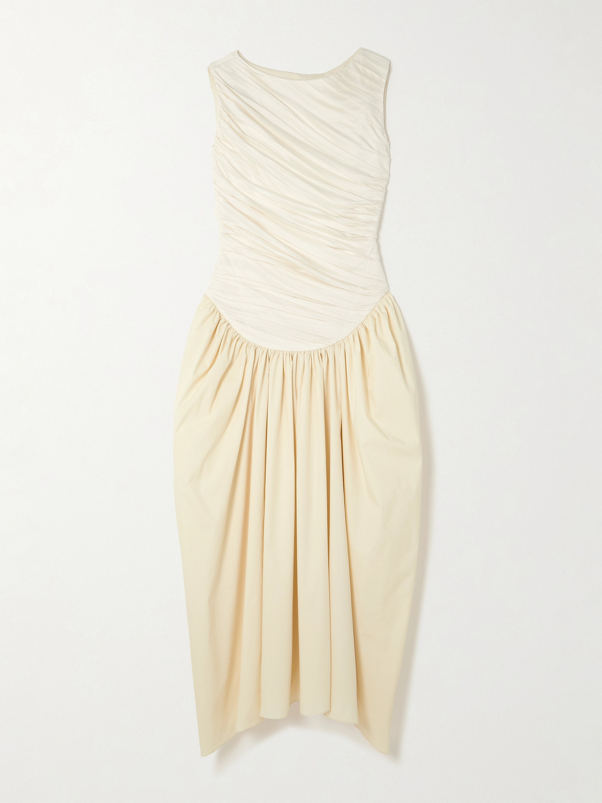 Abadia Ora gathered TENCEL™ Lyocell and cotton-blend poplin and jersey midi dress