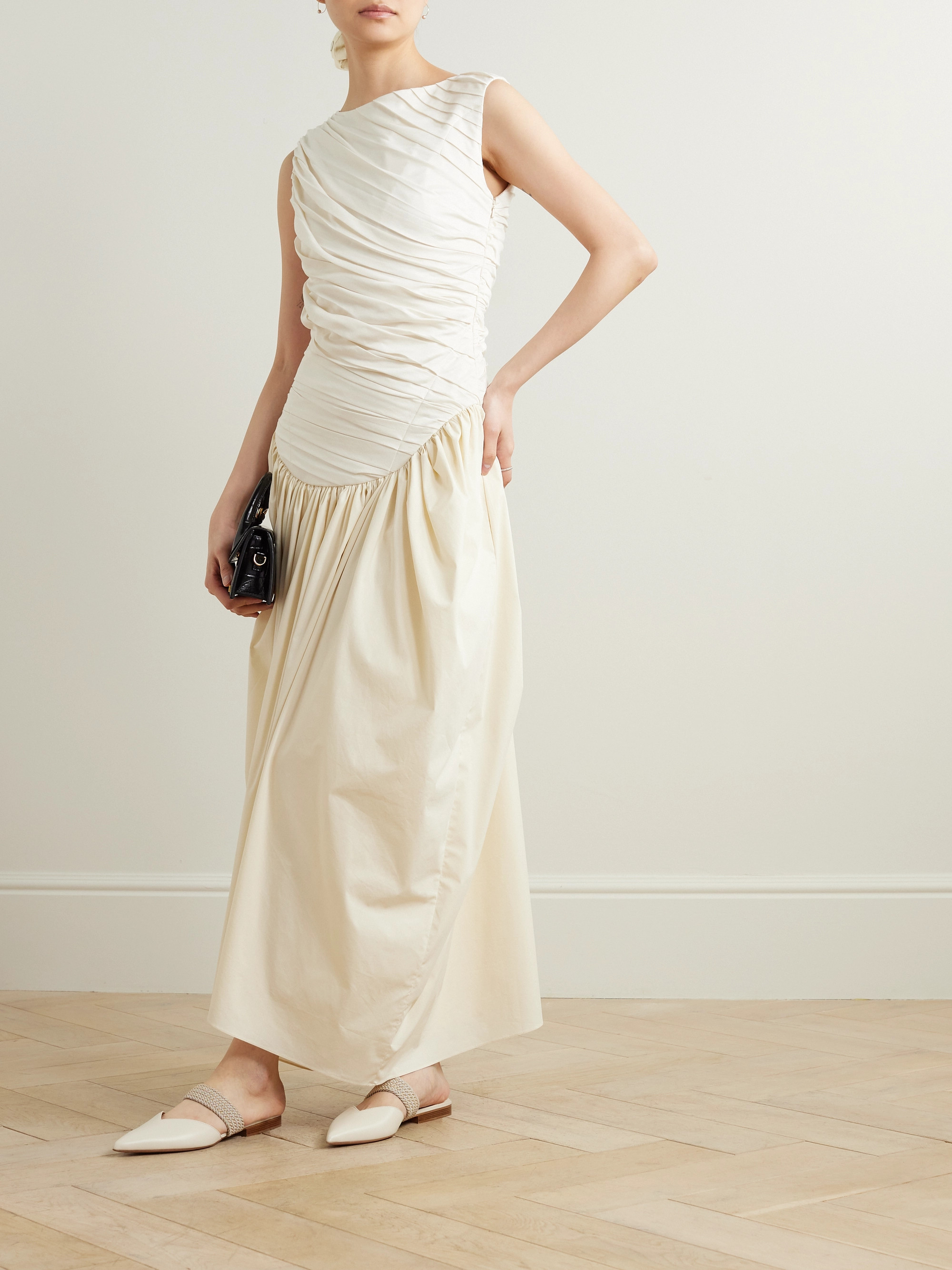 Abadia Ora gathered TENCEL™ Lyocell and cotton-blend poplin and jersey midi dress