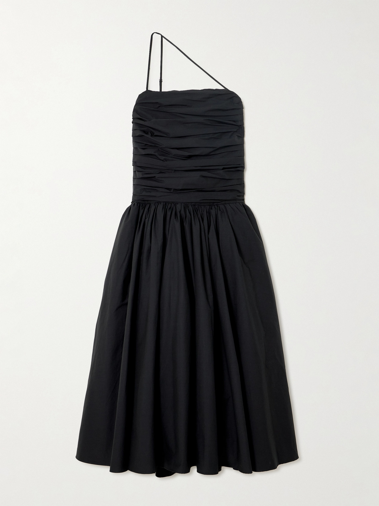 Abadia Laana Gathered Cotton-blend Poplin Midi Dress In Black
