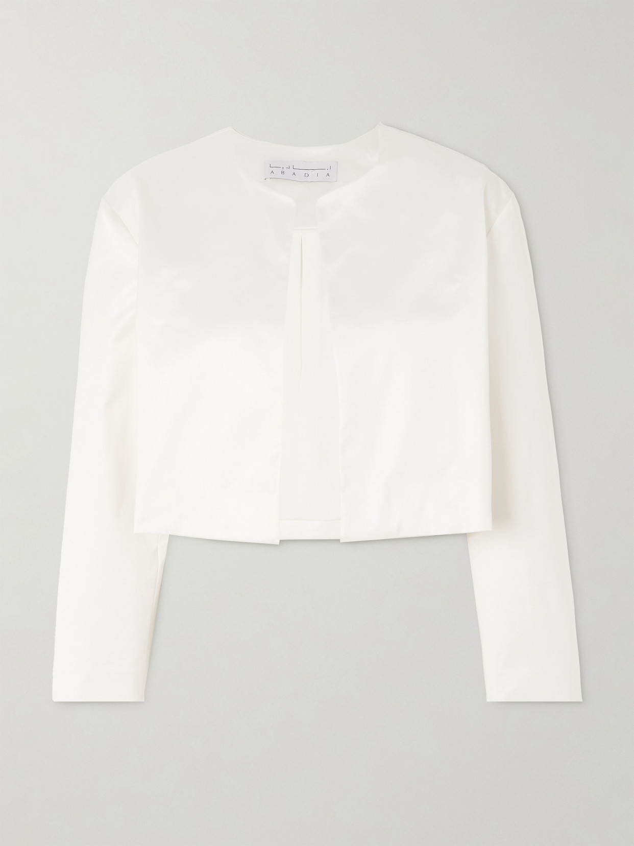 Abadia Cropped Satin Jacket In Cream