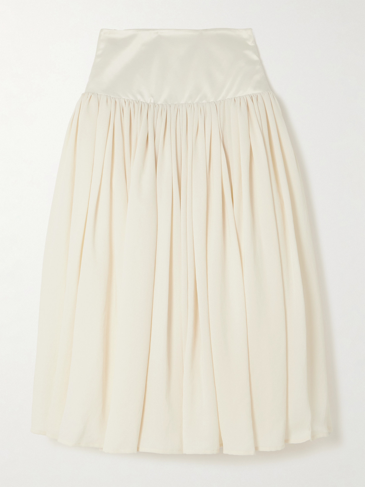 Abadia Waterfall Satin-trimmed Crepe De Chine Midi Skirt In White