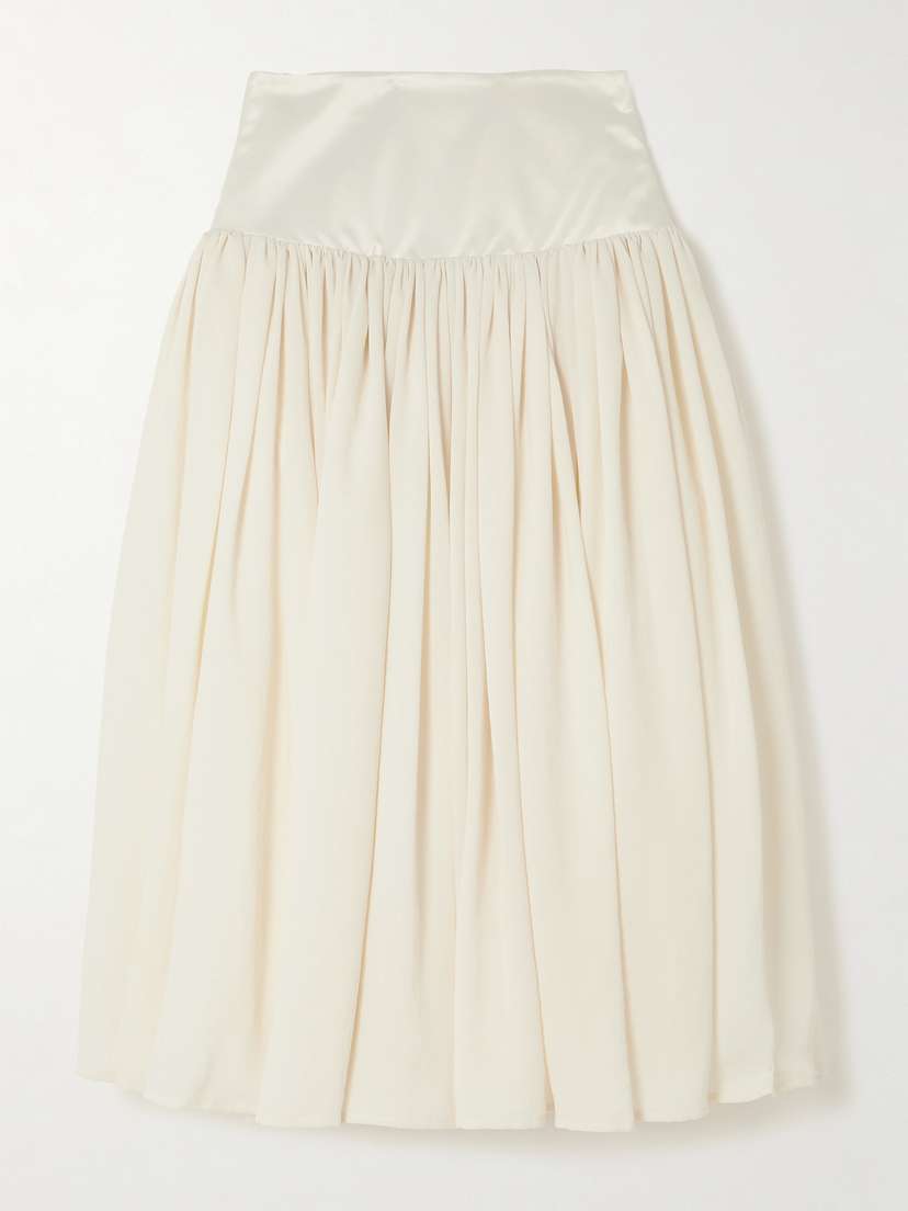Abadia Waterfall Satin-trimmed Crepe De Chine Midi Skirt