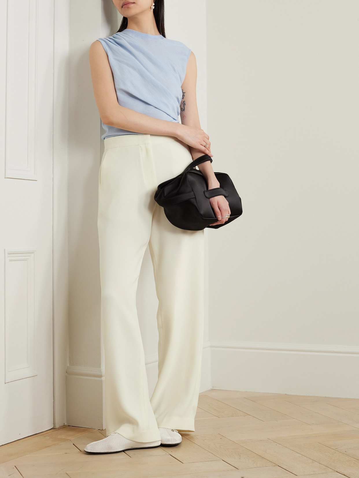 Abadia Crepe Straight-leg Pants In White