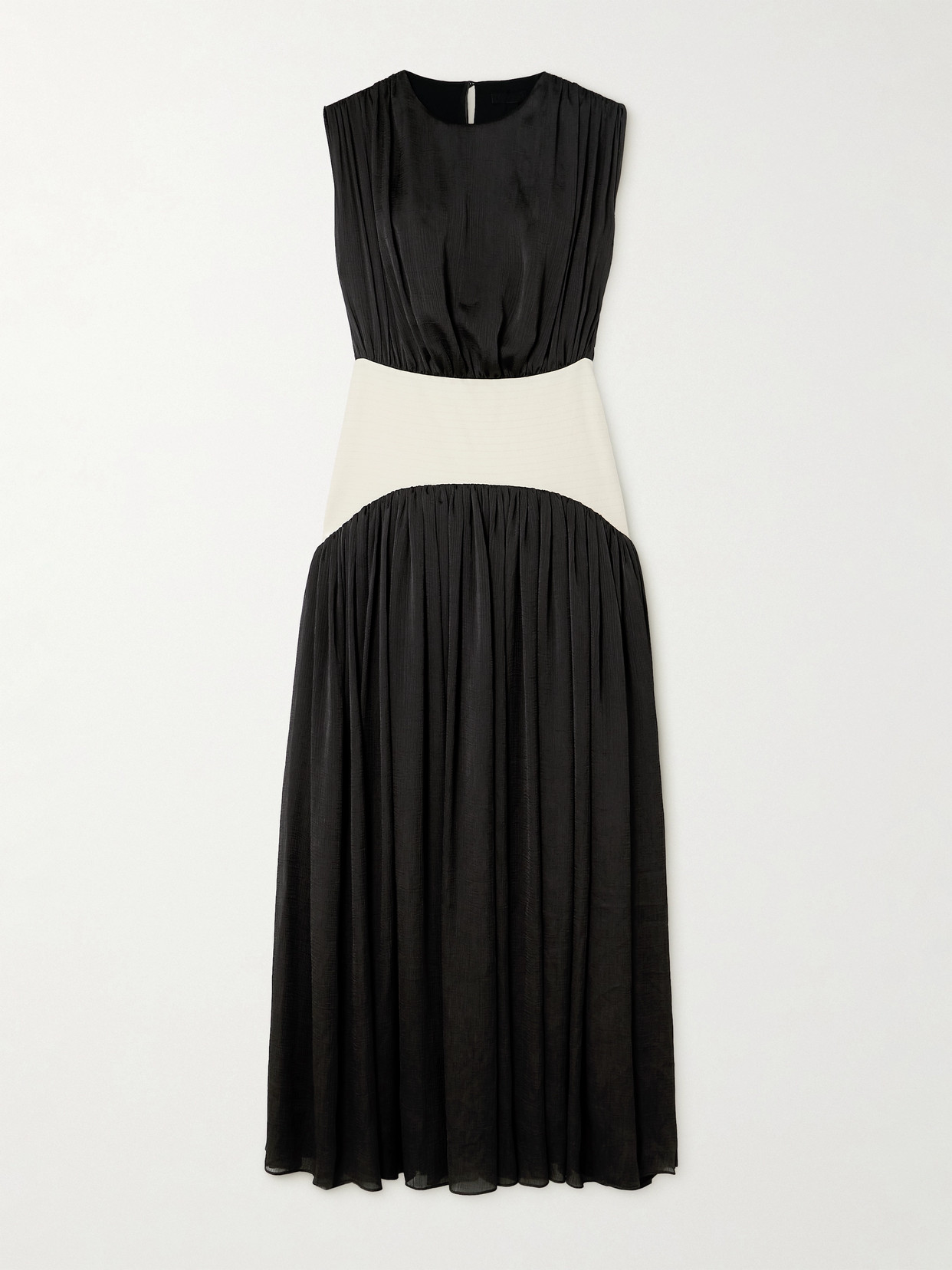 Abadia Suri Paneled Twill And Crinkled-voile Maxi Dress In Black