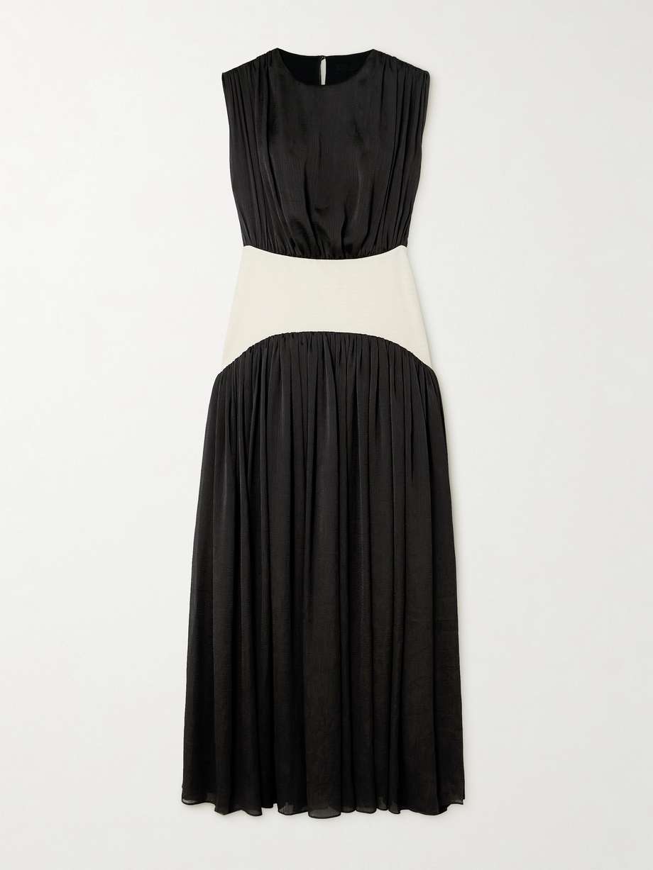 suri paneled twill and crinkled-voile maxi dress