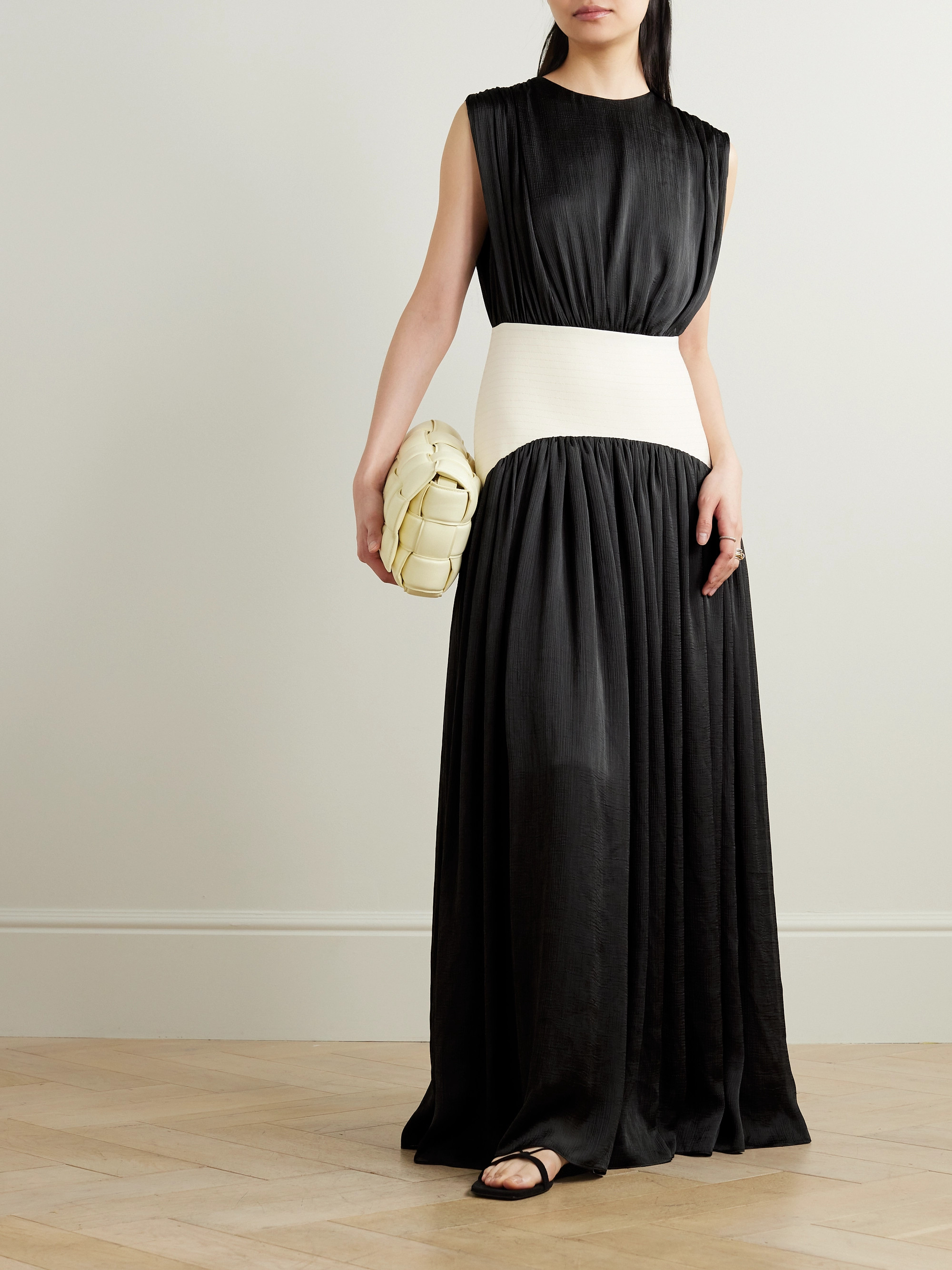 Abadia Suri paneled twill and crinkled-voile maxi dress