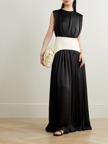 Abadia Suri paneled twill and crinkled-voile maxi dress