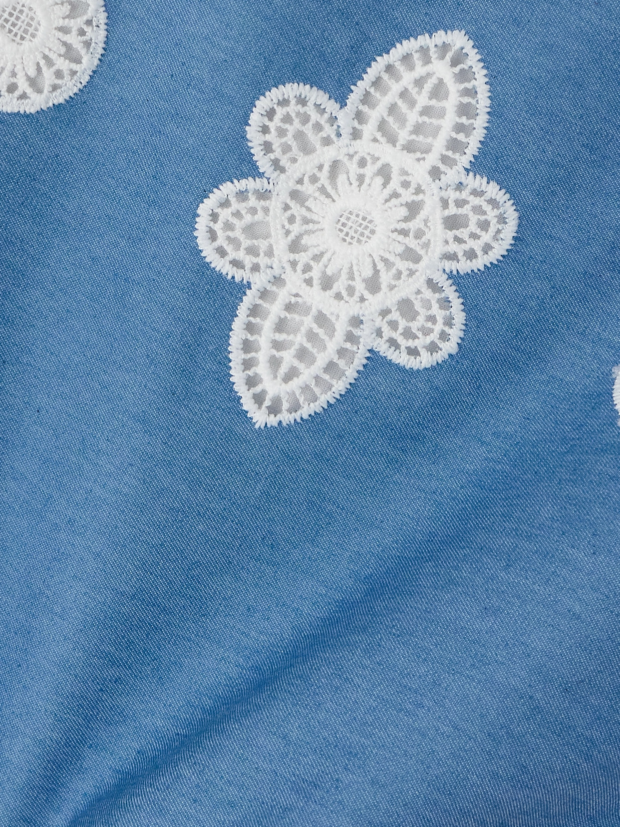 Borgo De Nor Crocheted Lace-trimmed Chambray Top In Blue