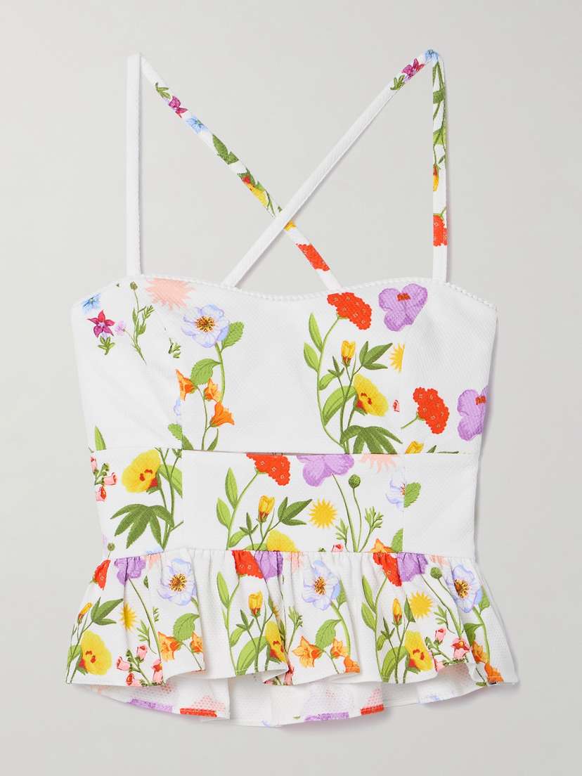 Borgo de Nor Callie Cutout Printed Cotton-blend Piqué Peplum Top