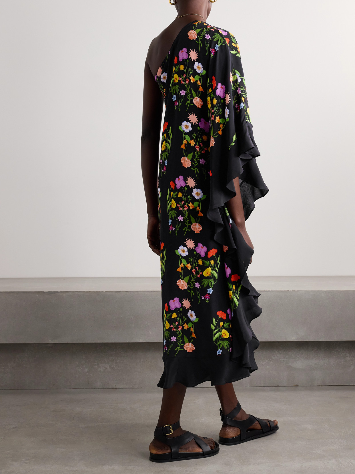 Borgo De Nor Ginger Crepe Dress Terrazo Flower Black In Black
