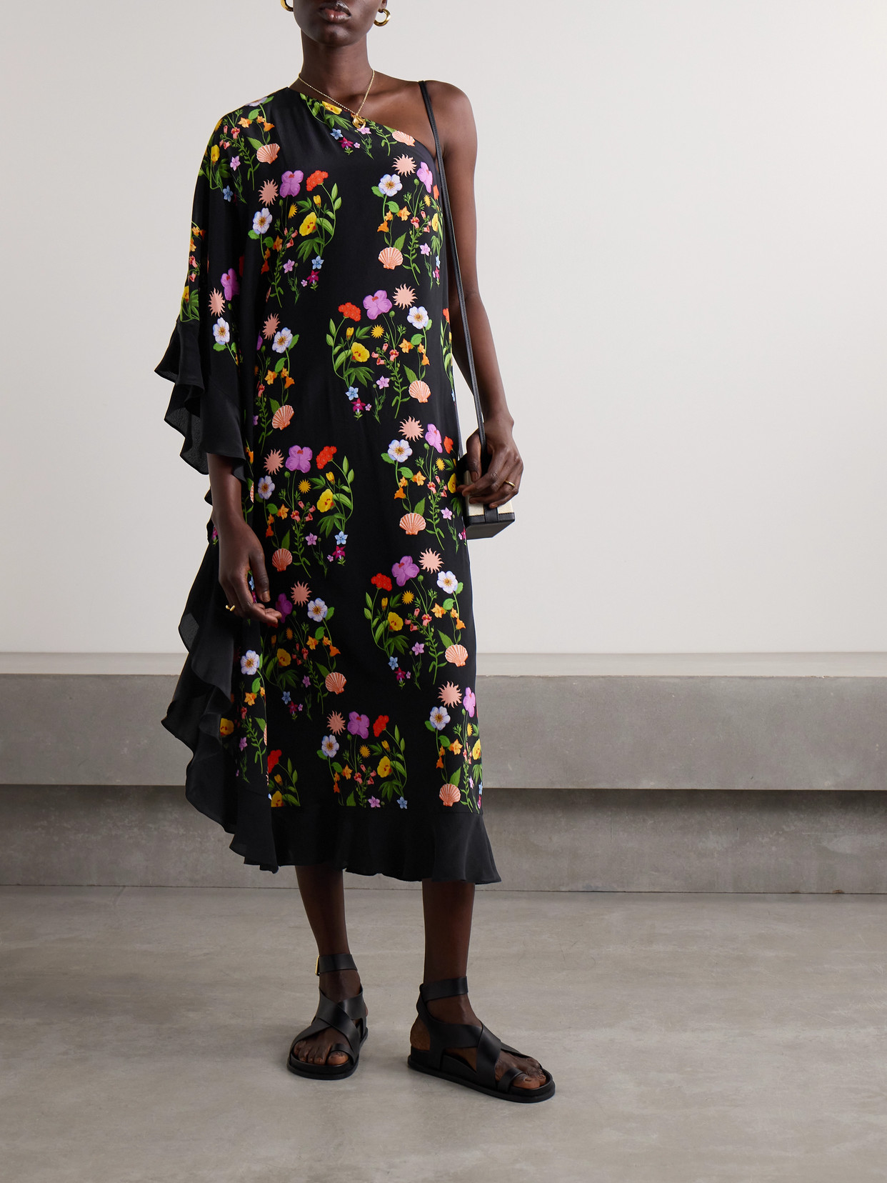 Borgo De Nor Ginger Crepe Dress Terrazo Flower Black In Black