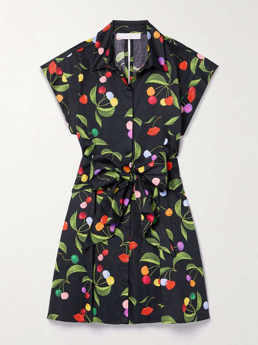 Borgo de Nor Helena Tie-front Printed Cotton Mini Shirt Dress
