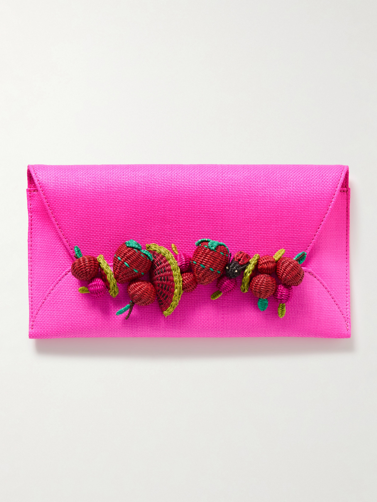 Aquazzura Strawberry Punch Embellished Raffia Clutch In Pink