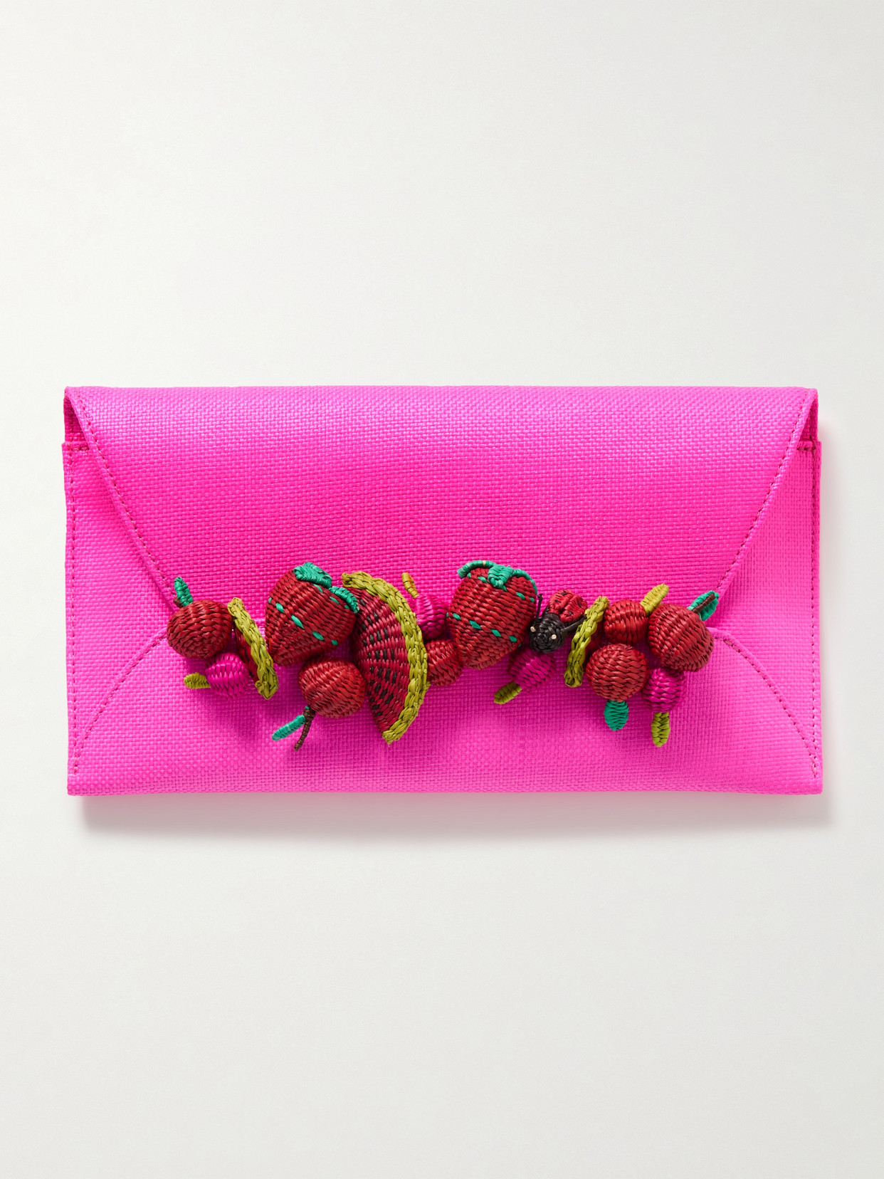 Shop Aquazzura Strawberry Punch Embellished Raffia Clutch In Pink