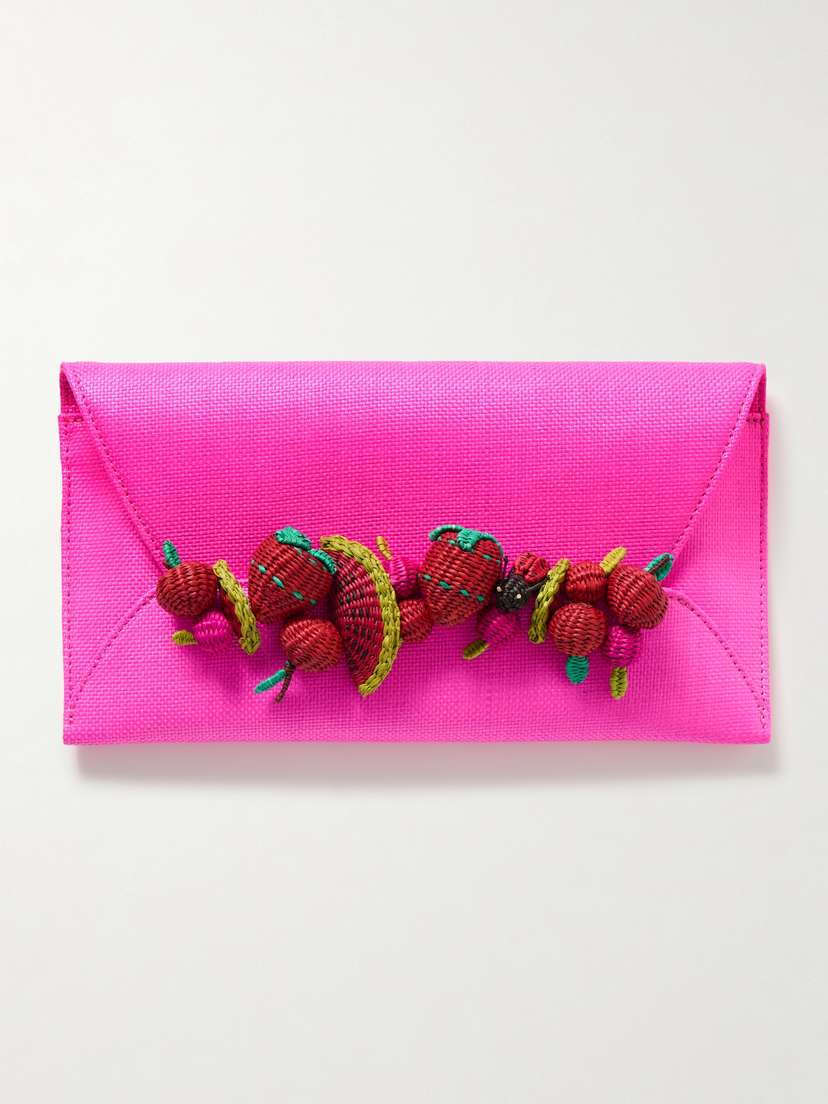 Aquazzura Strawberry Punch Embellished Raffia Clutch