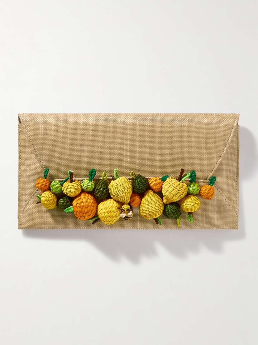 Aquazzura Citrus Punch Embellished Raffia Clutch