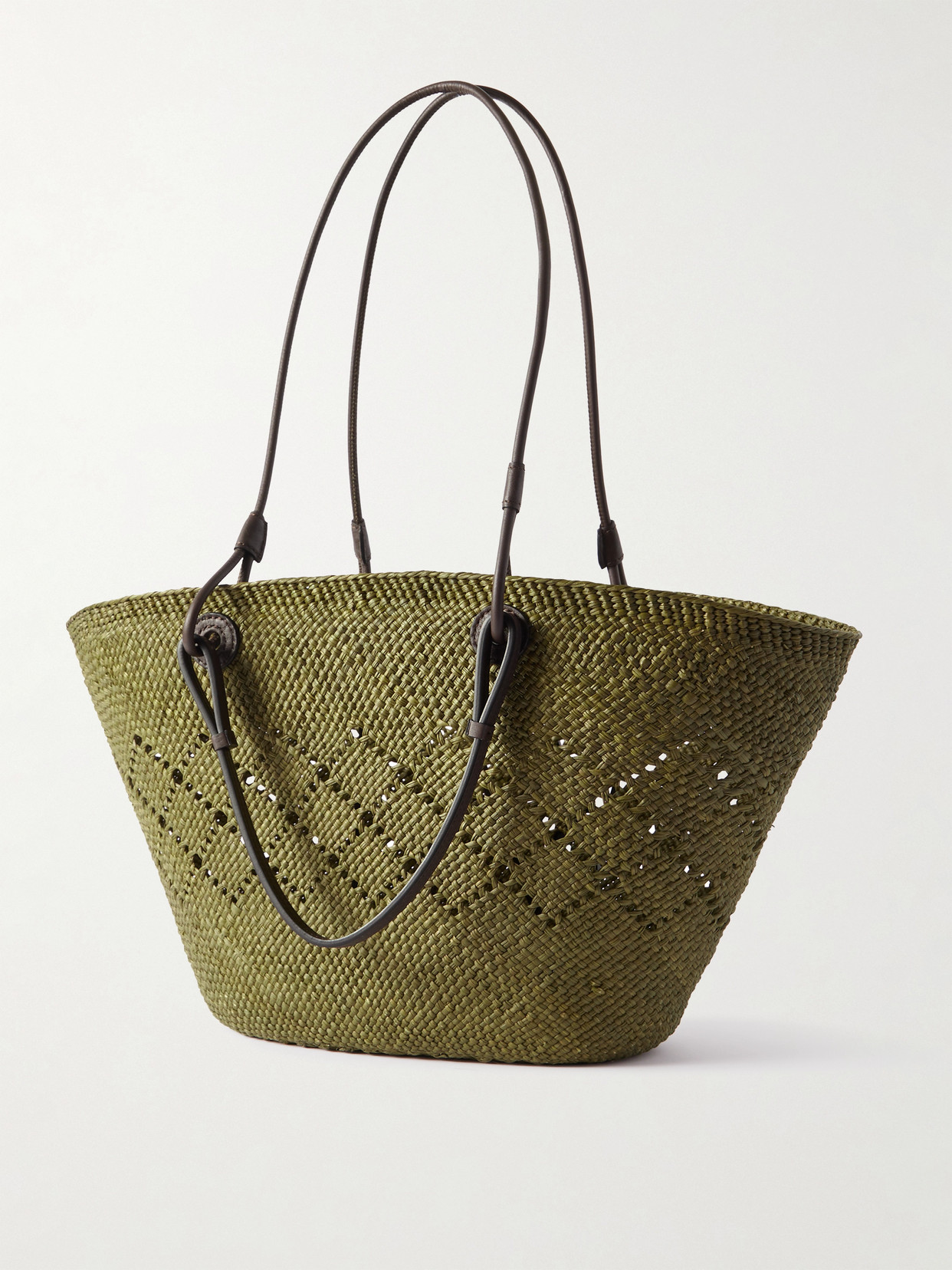 Loewe + Paula's Ibiza Anagram Medium Appliquéd Leather-trimmed Perforated Raffia Tote In Green