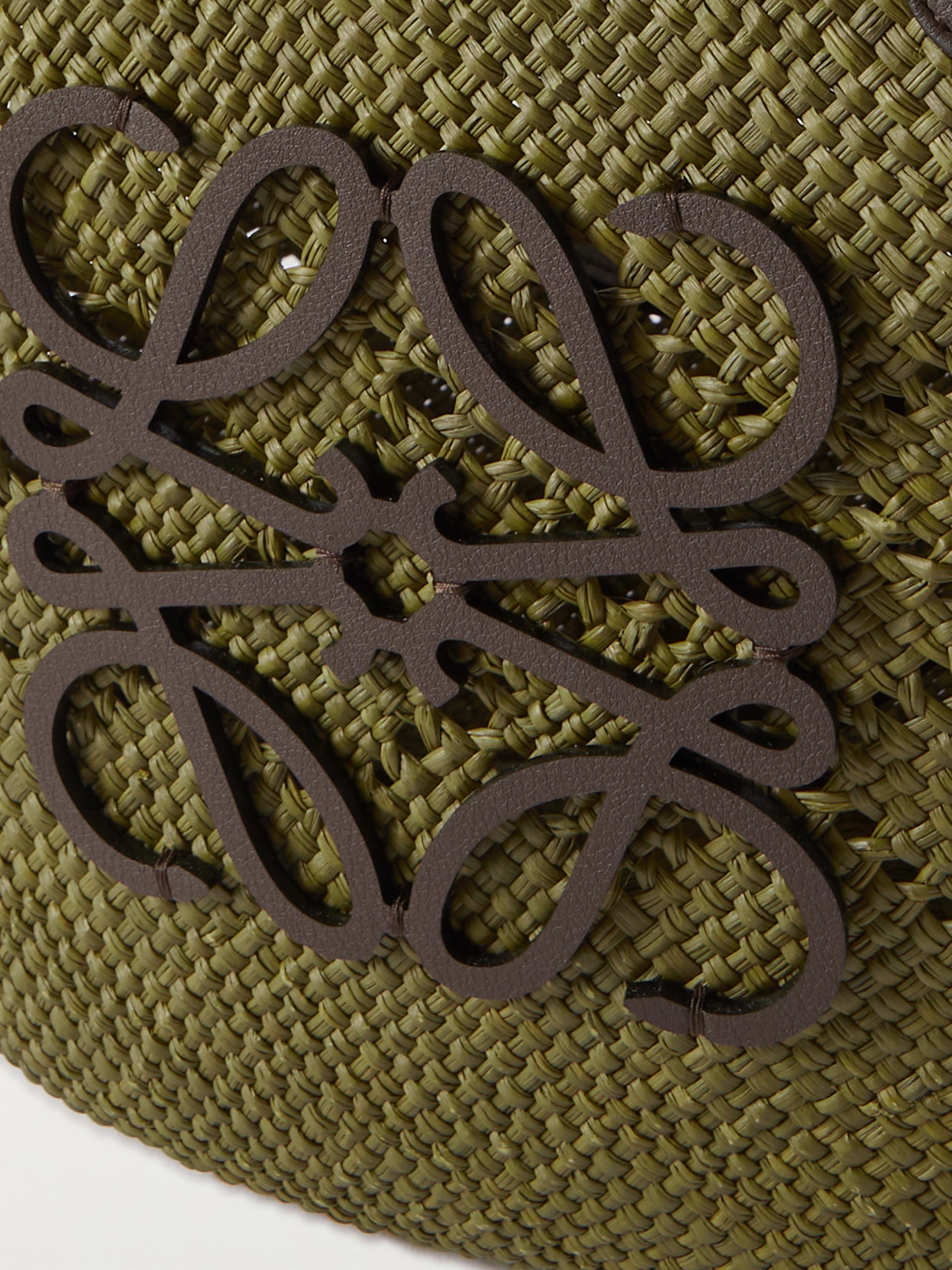 Loewe + Paula's Ibiza Anagram Medium Appliquéd Leather-trimmed Perforated Raffia Tote In Green