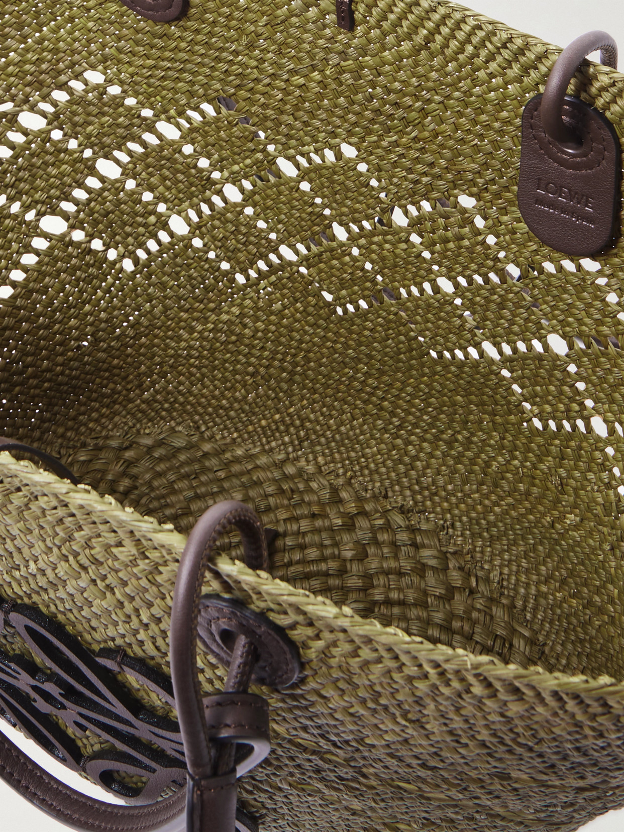 Loewe + Paula's Ibiza Anagram Medium Appliquéd Leather-trimmed Perforated Raffia Tote In Green