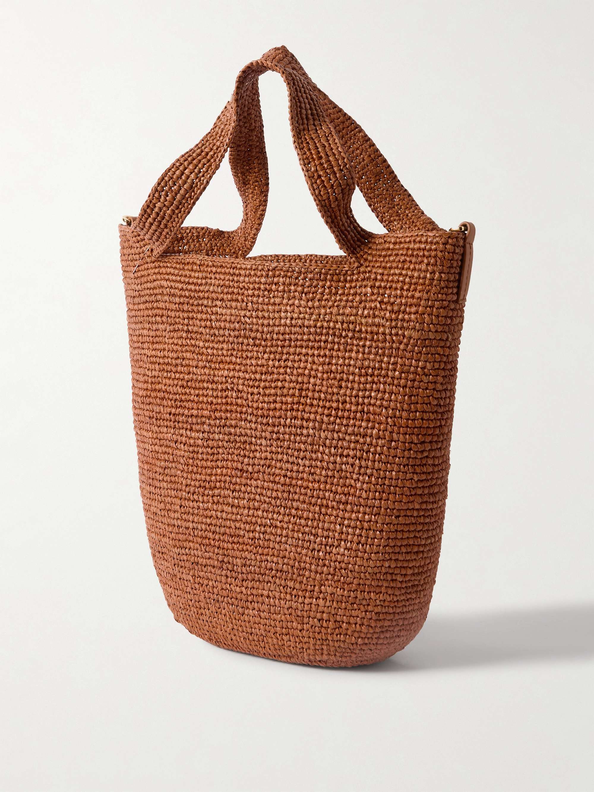 LOEWE + Paula's Ibiza Slit leather-trimmed woven raffia tote