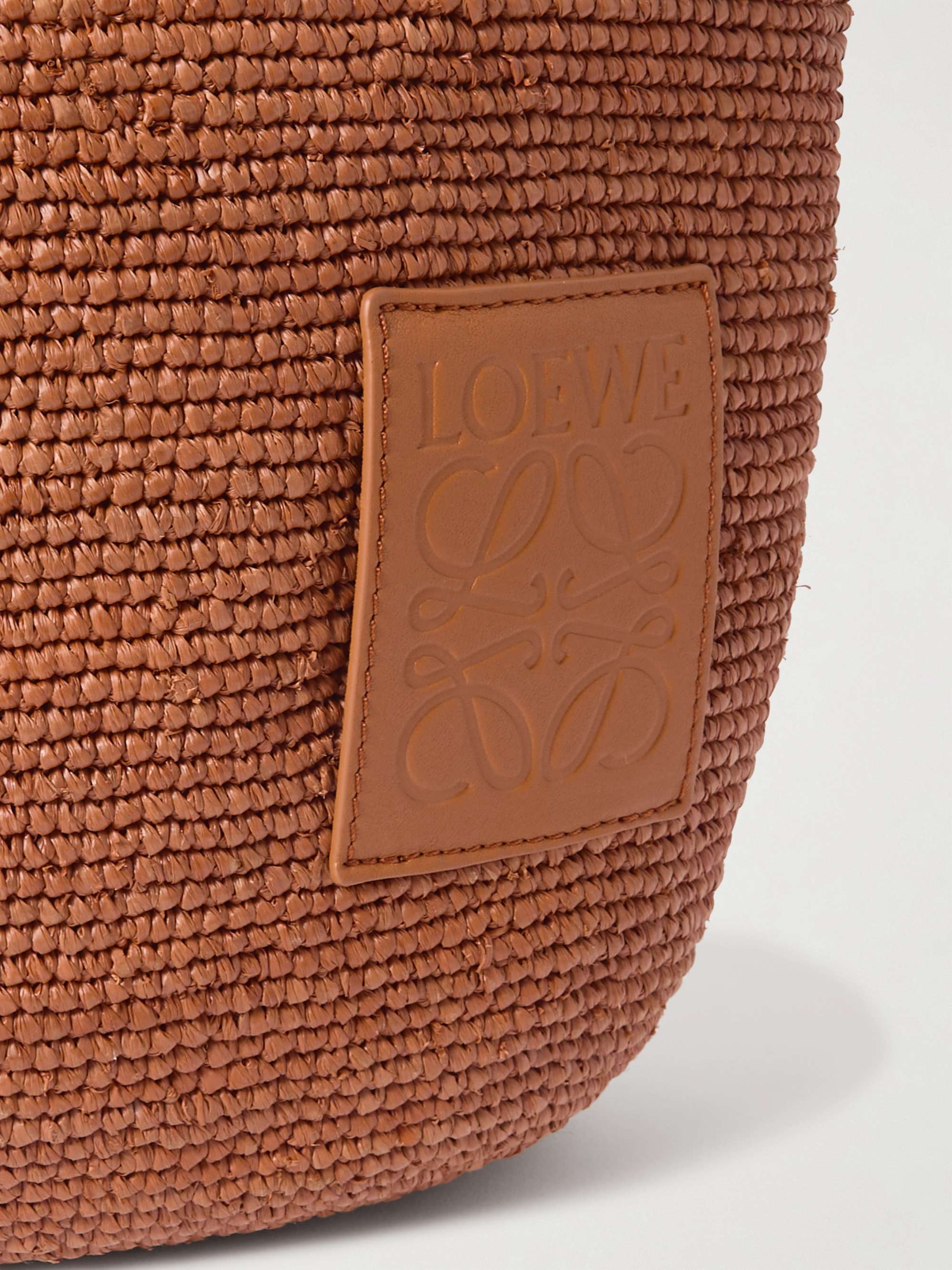 LOEWE + Paula's Ibiza Slit leather-trimmed woven raffia tote