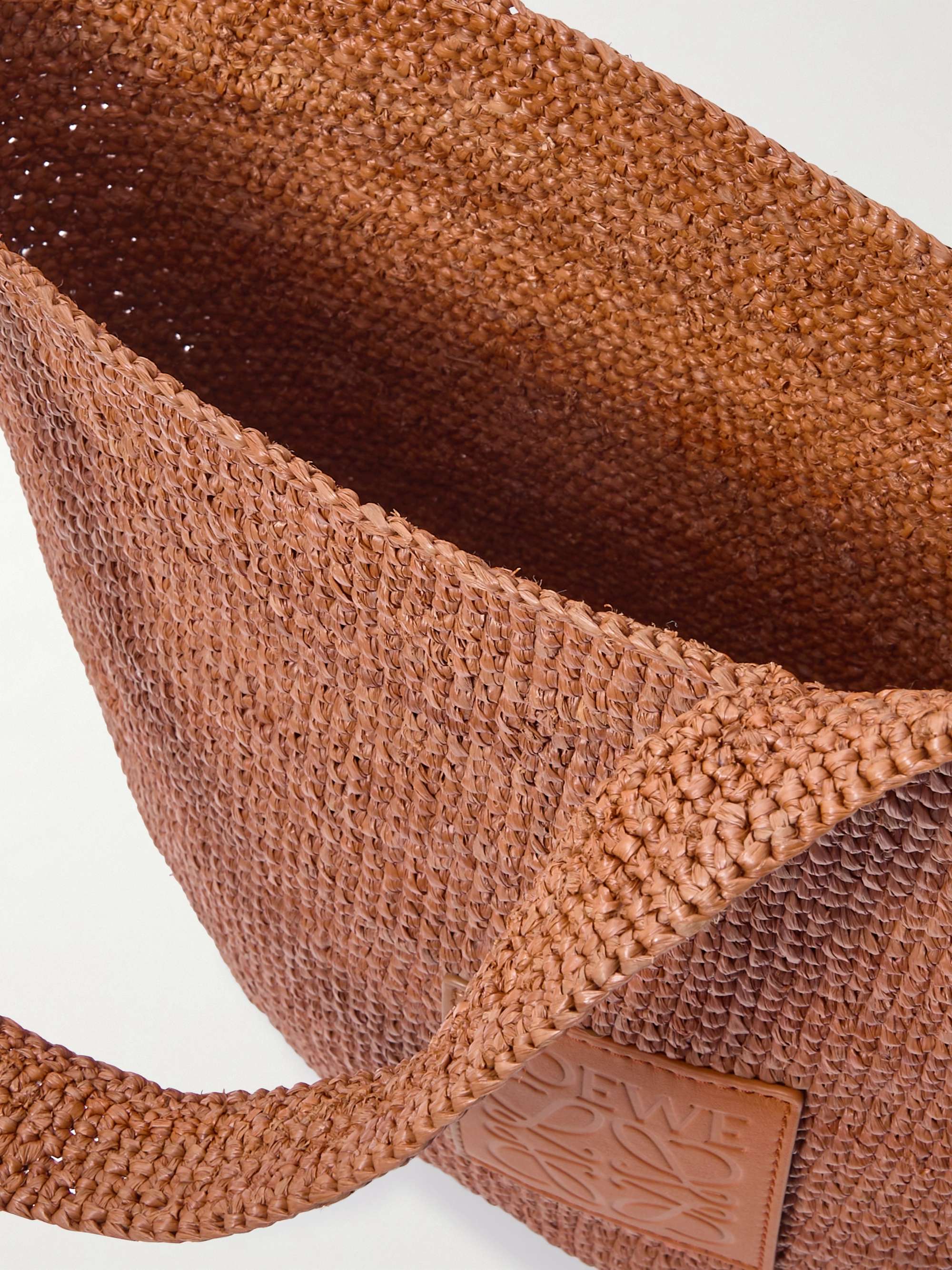 LOEWE + Paula's Ibiza Slit leather-trimmed woven raffia tote