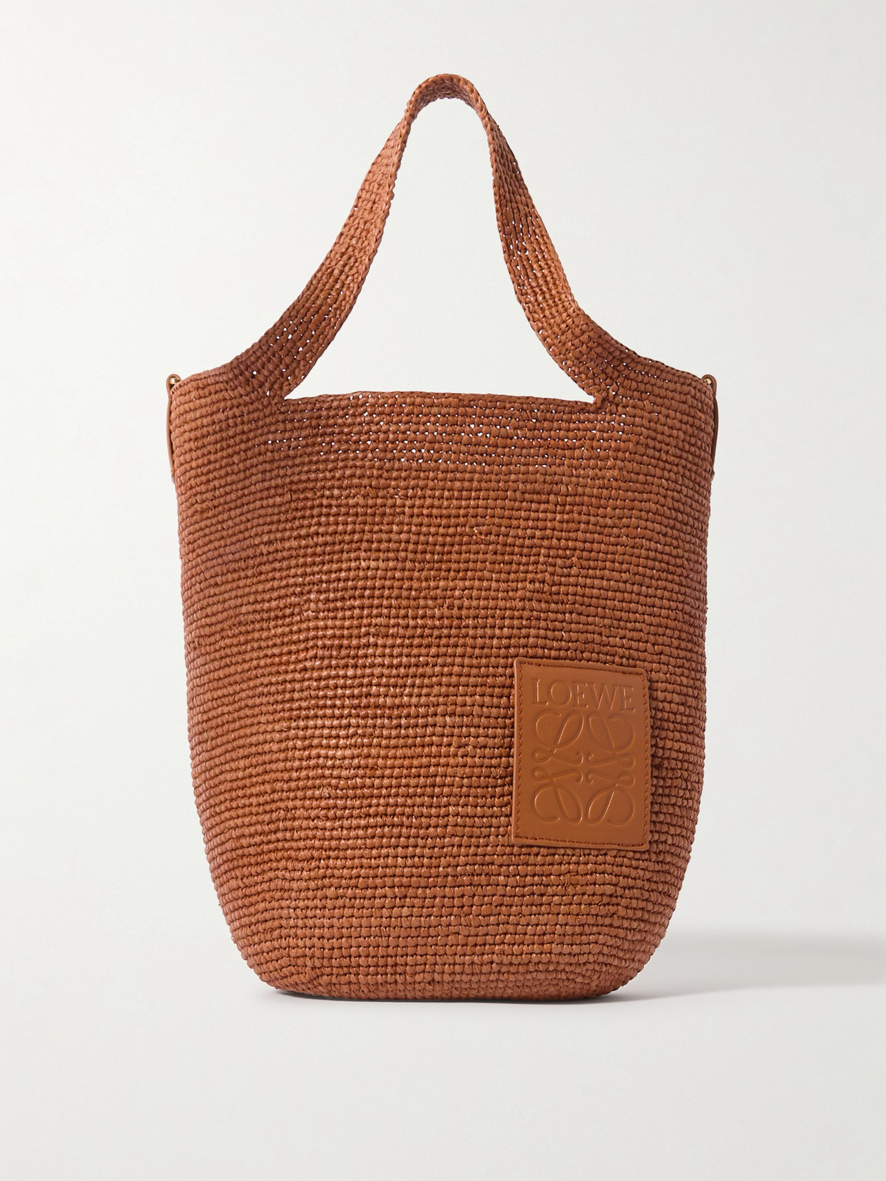 Loewe + Paula's Ibiza Slit Embossed Leather-trimmed Raffia Tote Bag In Red