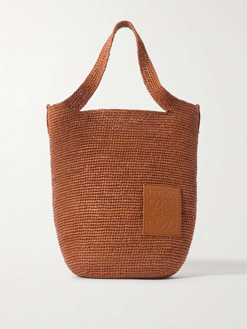 Loewe + Paula's Ibiza Slit Embossed Leather-trimmed Raffia Tote Bag