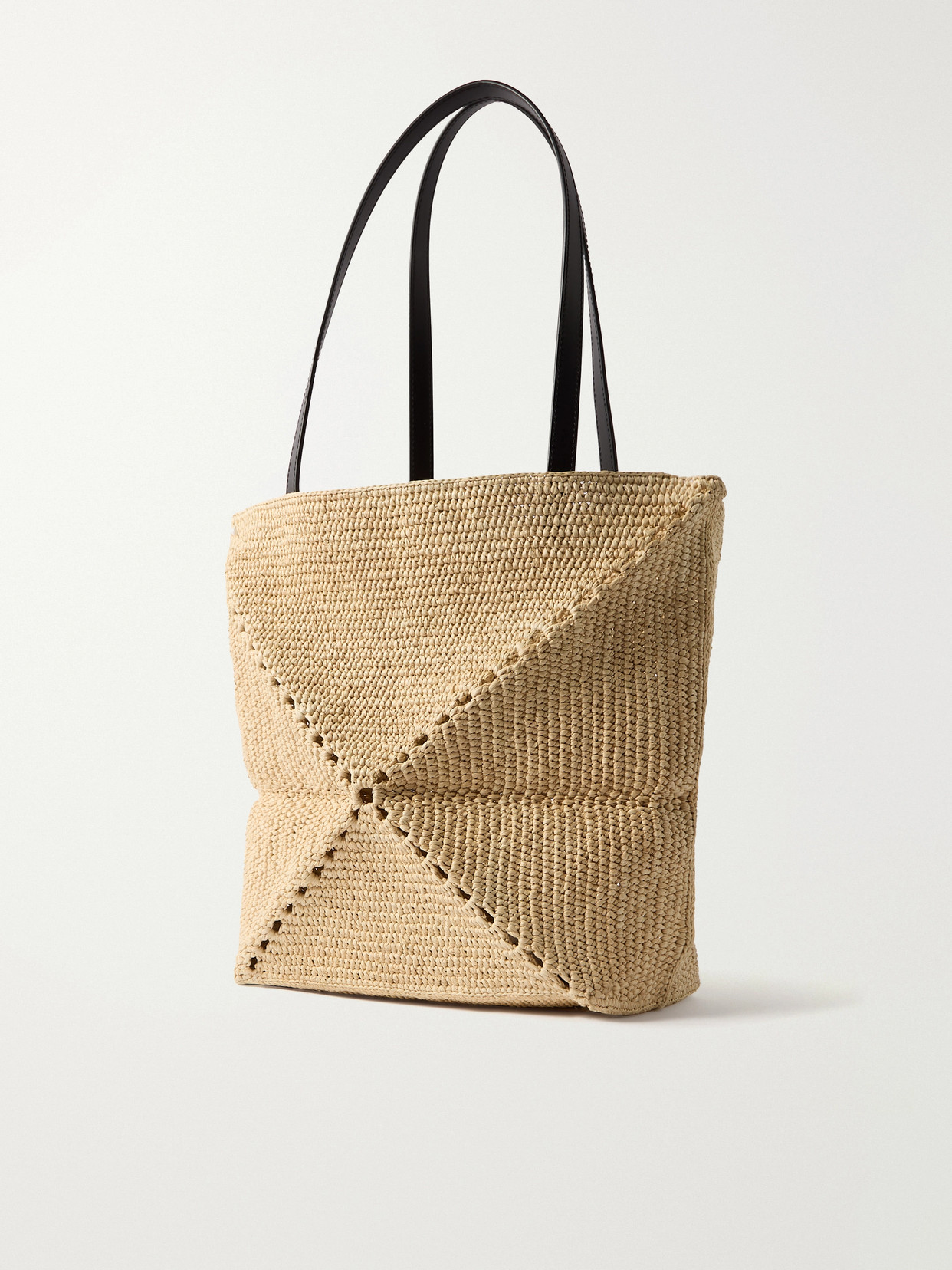 + Paula'S Ibiza Puzzle Fold Medium Leather-Trimmed Raffia Tote