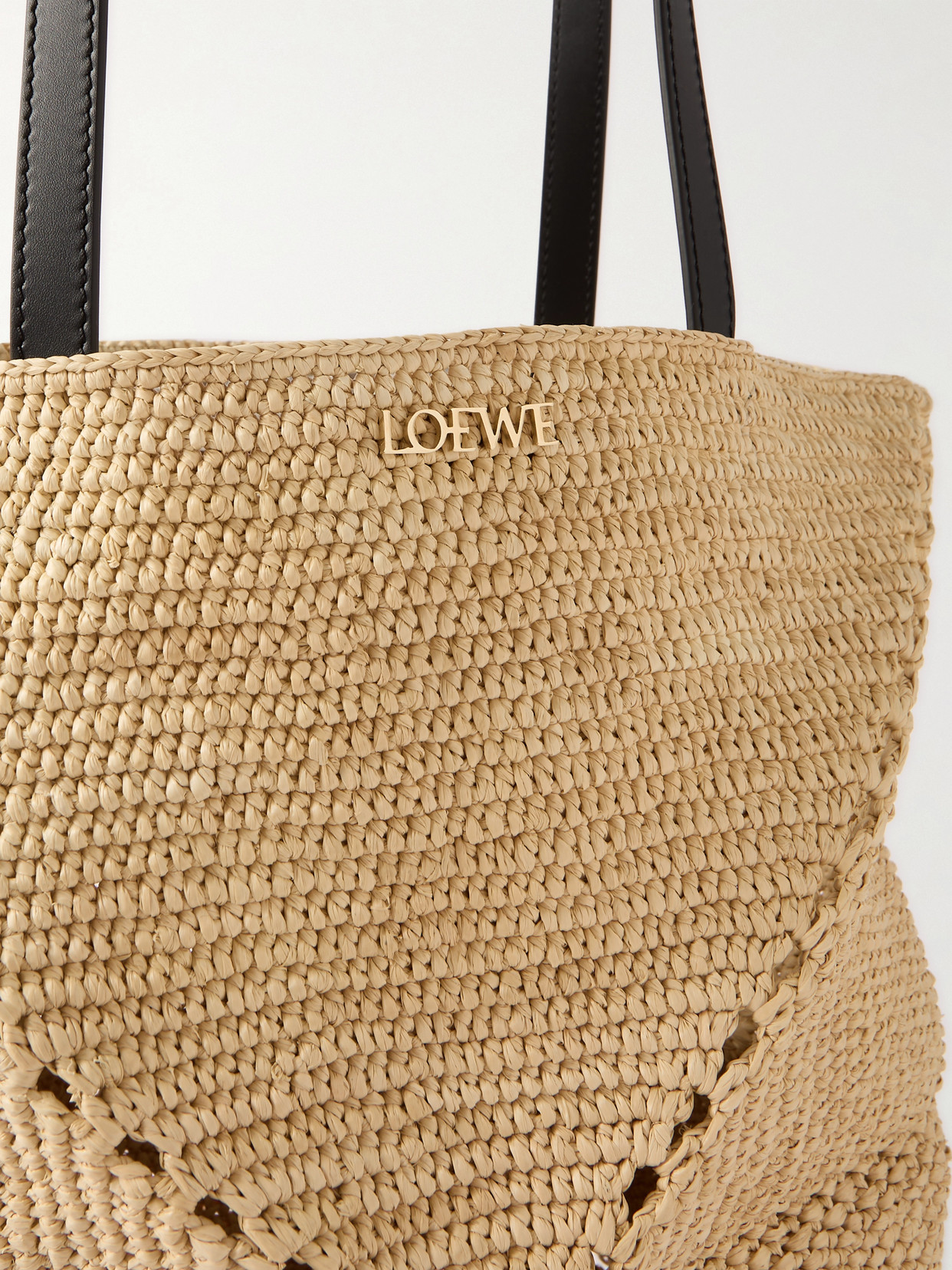 + Paula'S Ibiza Puzzle Fold Medium Leather-Trimmed Raffia Tote