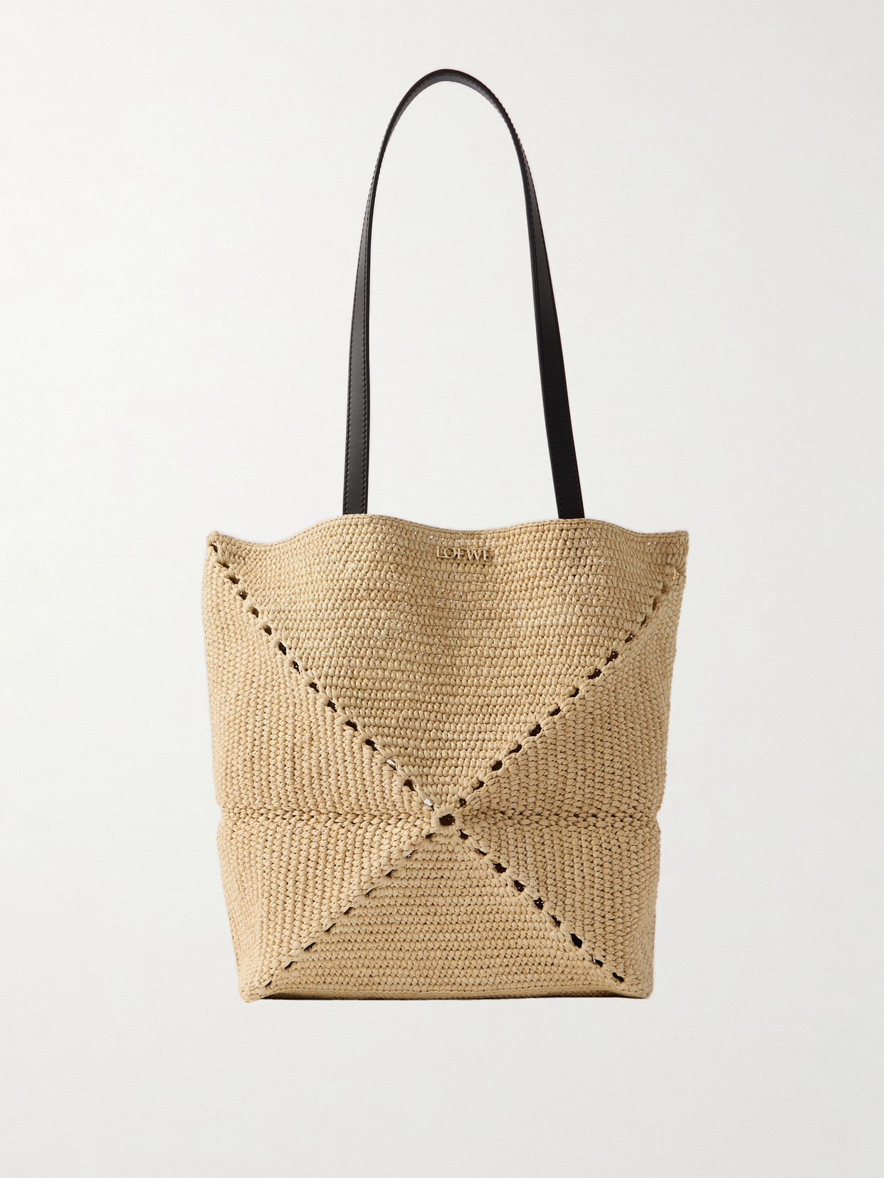 Loewe + Paula's Ibiza Puzzle Fold Medium Leather-trimmed Raffia Tote In Neutrals