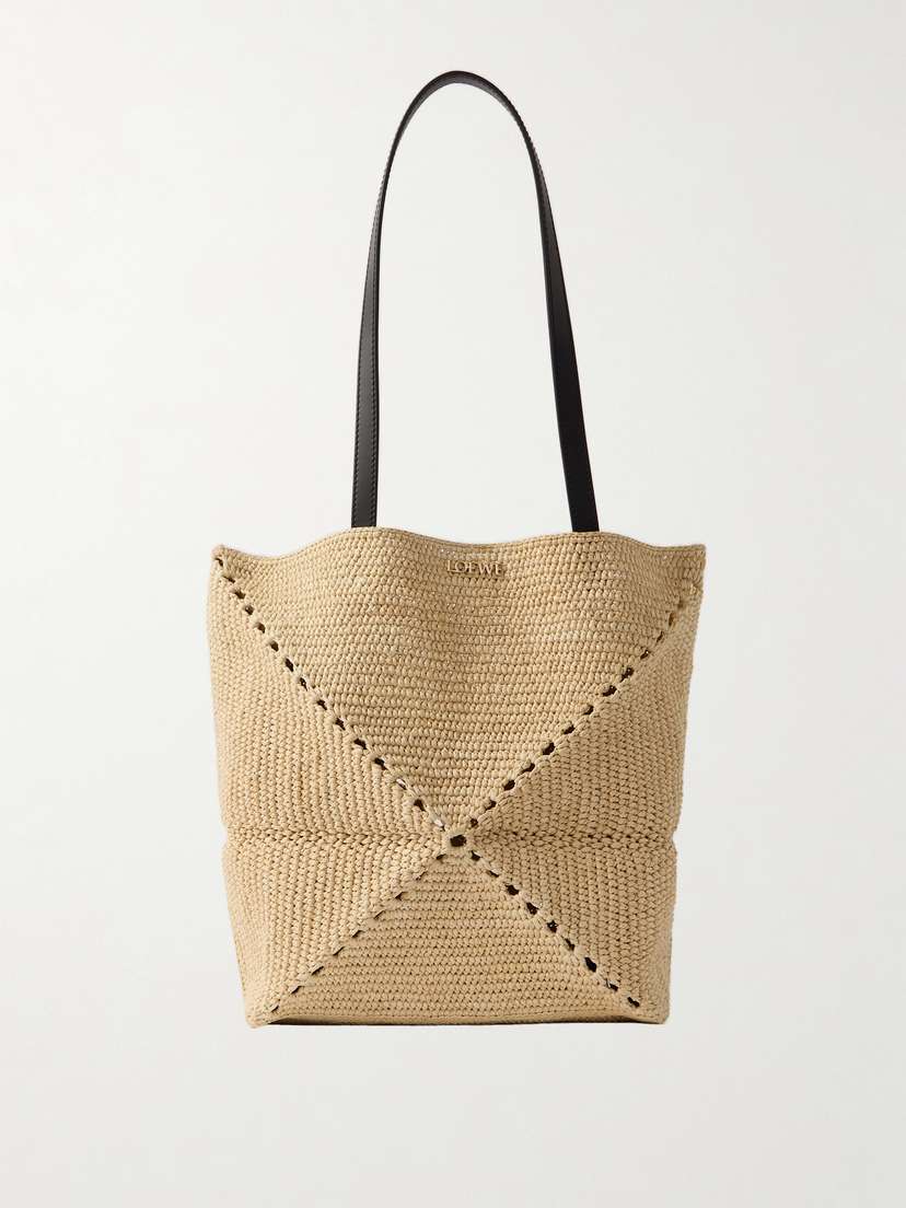 Loewe + Paula's Ibiza Puzzle Fold Medium Leather-trimmed Raffia Tote