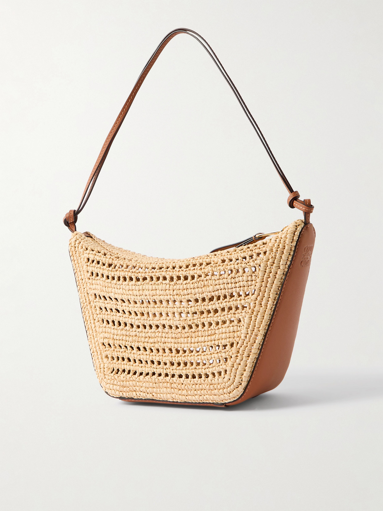 Loewe + Paula's Ibiza Hammock Mini Leather-trimmed Raffia Shoulder Bag In Brown
