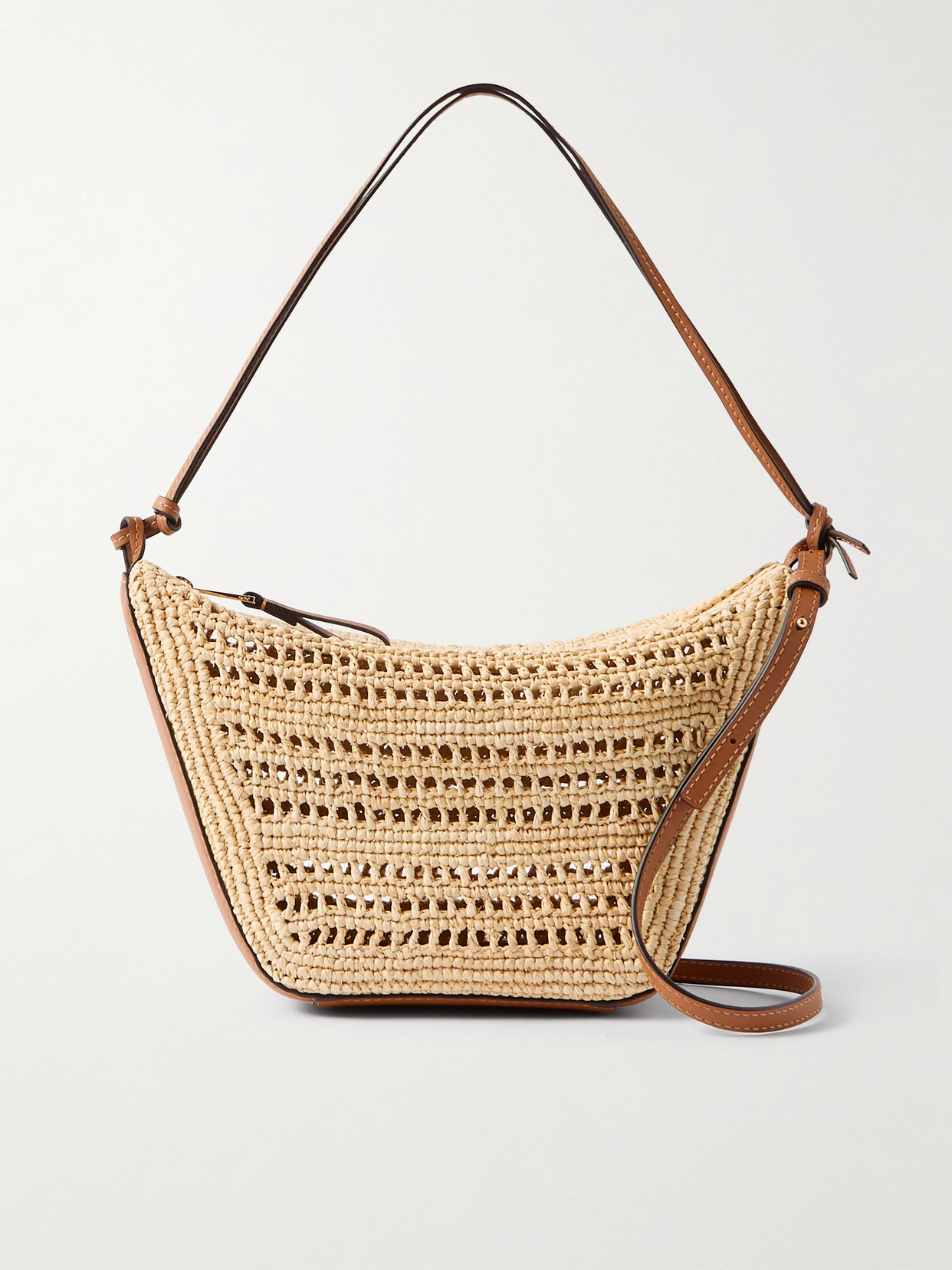 Loewe + Paula's Ibiza Hammock Mini Leather-trimmed Raffia Shoulder Bag In Brown