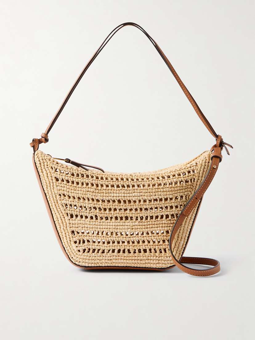 Loewe + Paula's Ibiza Hammock Mini Leather-trimmed Raffia Shoulder Bag