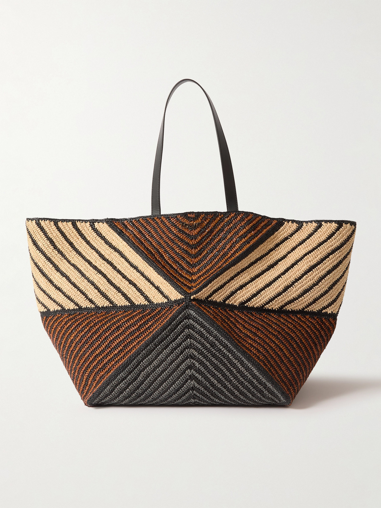 Loewe + Paula's Ibiza Puzzle Fold Xl Leather-trimmed Raffia Tote Bag In Multicoloured